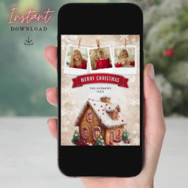 Tarjeta Festiva Watercolor Gingerbread House Navidades de fotograf