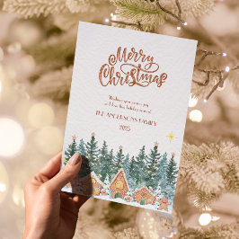 Tarjeta Festiva Watercolor Gingerbread House Navidades Neutrales