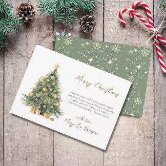 Tarjeta Festiva Watercolor Gold Green Script No Navidades de fotog
