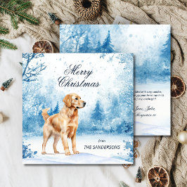 Tarjeta Festiva Watercolor Golden Retriever Winter Scene Christmas