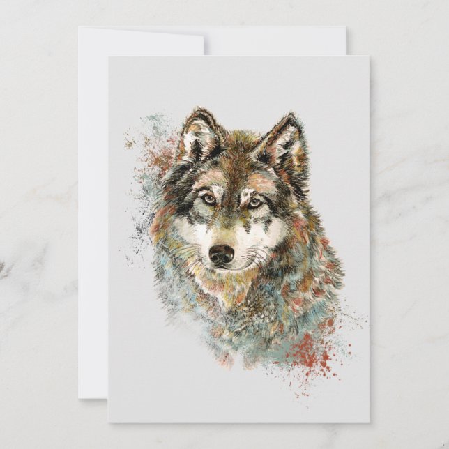 Tarjeta Festiva Watercolor Gray Wolf Wildlife Animal Nature Art (Anverso)