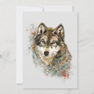 Tarjeta Festiva Watercolor Gray Wolf Wildlife Animal Nature Art