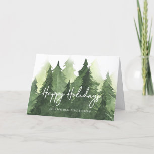 Tarjeta Festiva Watercolor Green Pine Trees Business Happy