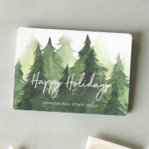 Tarjeta Festiva Watercolor Green Pine Trees Business Happy