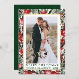 Tarjeta Festiva Watercolor Green Pines Ornaments Recién Heredados