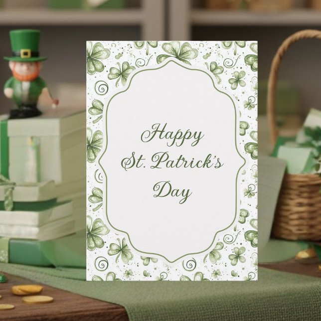 Tarjeta Festiva Watercolor Green Shamrocks Happy St. Patrick's Day (Subido por el creador)