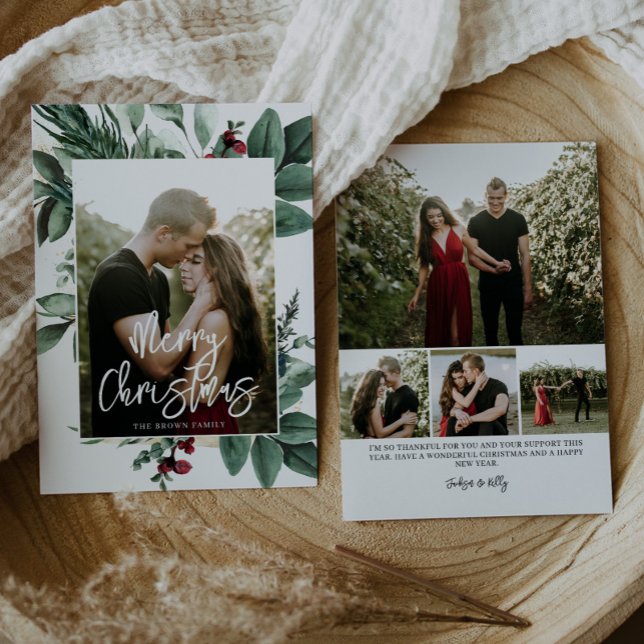 Tarjeta Festiva Watercolor Greenery Red Berries Foto (Subido por el creador)