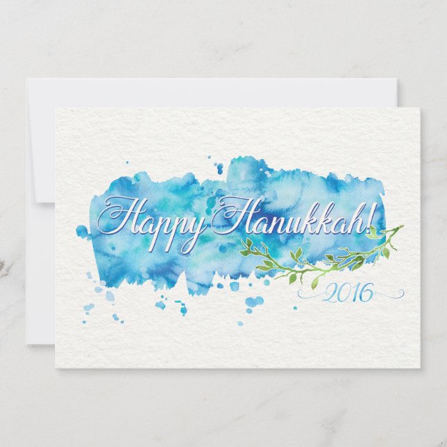 Tarjeta Festiva Watercolor Hanukkah Photo Greeting Card. (Anverso)