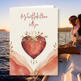 Tarjeta Festiva Watercolor Heart with Soft Florals and Warm Tones