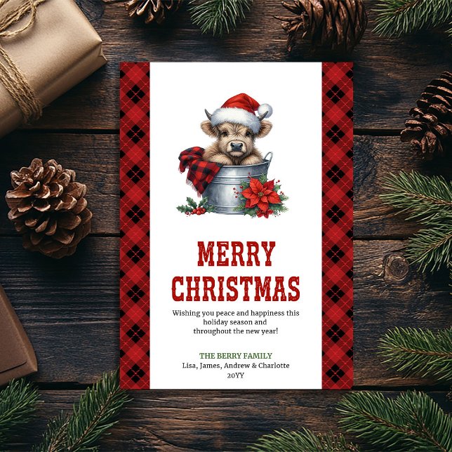 Tarjeta Festiva Watercolor highland cow holiday greeting card (Watercolor highland cow holiday greeting card)