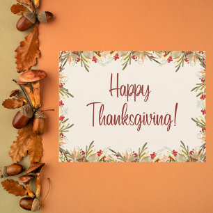 Tarjeta Festiva Watercolor hojas de otoño y Día de Acción de Graci