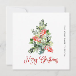 Tarjeta Festiva Watercolor Holly Berry Christmas Tree Greding