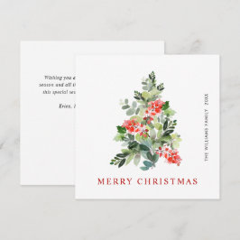 Tarjeta Festiva Watercolor Holly Berry Christmas Tree Greding