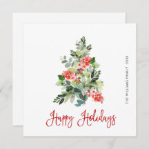 Watercolor Holly Berry Christmas Tree Greding