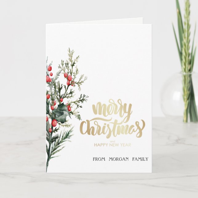 Tarjeta Festiva Watercolor Holly Berry Greeneration (Anverso)