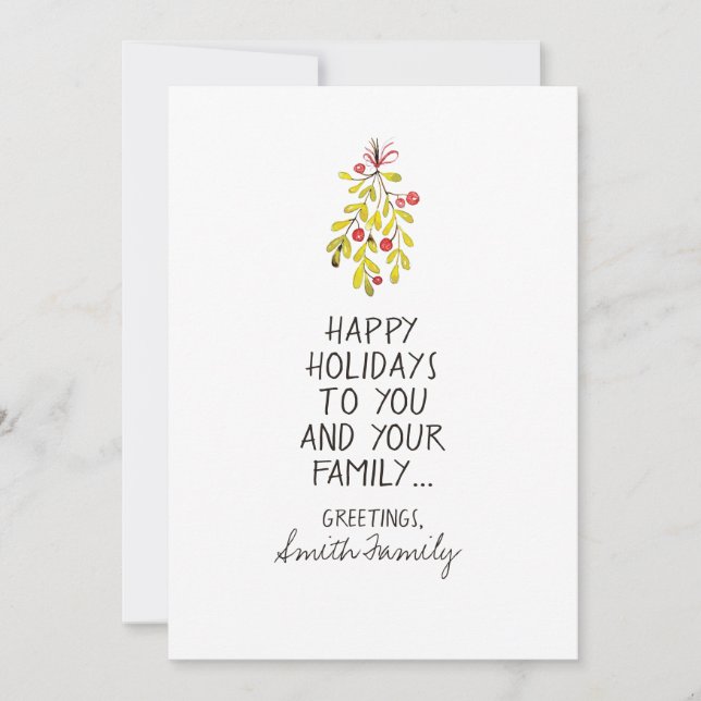 Tarjeta Festiva Watercolor Holly Felices Fiestas Saludos (Anverso)