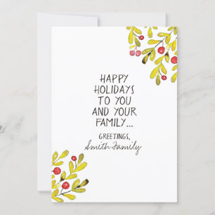 Tarjeta Festiva Watercolor Holly Felices Fiestas Saludos