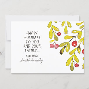 Tarjeta Festiva Watercolor Holly Felices Fiestas Saludos
