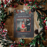 Tarjeta Festiva Watercolor Holly Merry Christmas Photo Chalkboard<br><div class="desc">¡Te encantarán estas hermosas tarjetas de Navidad! Disponen de acuarela botánica con mistletoe, ramas de pino, bayas y aliento para bebés. En la parte superior, dice feliz Navidad y justo debajo se puede agregar una imagen. La parte inferior de la tarjeta tiene un lugar para un mensaje pequeño y luego...</div>