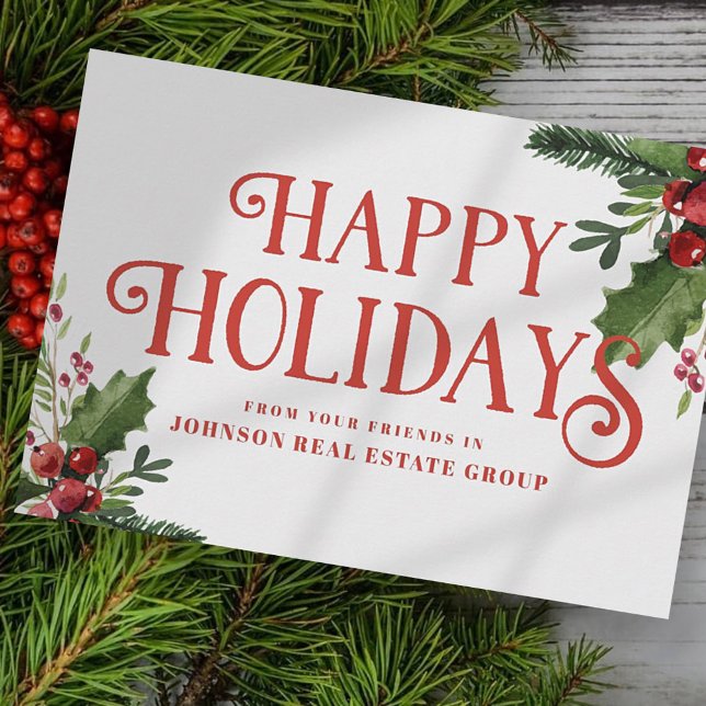 Tarjeta Festiva Watercolor Holly | Saludos navideños (Subido por el creador)
