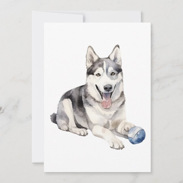 Tarjeta Festiva Watercolor Husky Dog (Anverso)