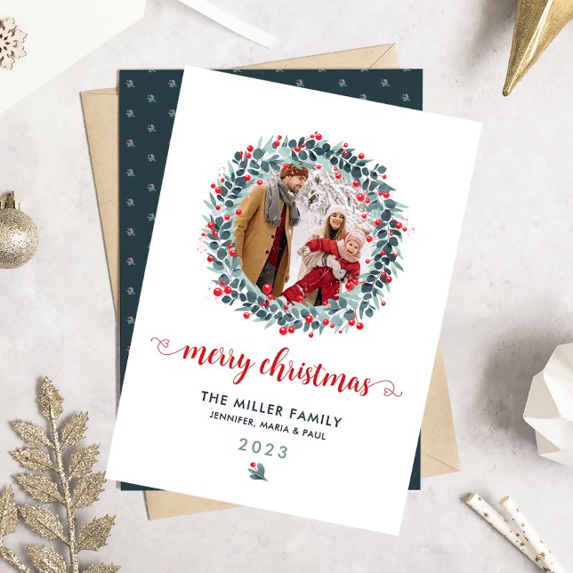 Tarjeta Festiva Watercolor Invierno Berry Greenery Wreath Foto (Subido por el creador)