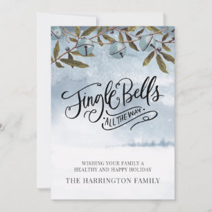 Tarjeta Festiva Watercolor Jingle Bells Merry Christmas Snow
