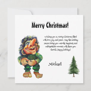 Tarjeta Festiva Watercolor Magny Funny Whimsical Troll