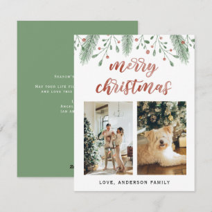 Tarjeta Festiva Watercolor Merry Christmas Calligraphy Two Photo