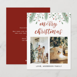 Tarjeta Festiva Watercolor Merry Christmas Calligraphy Two Photo