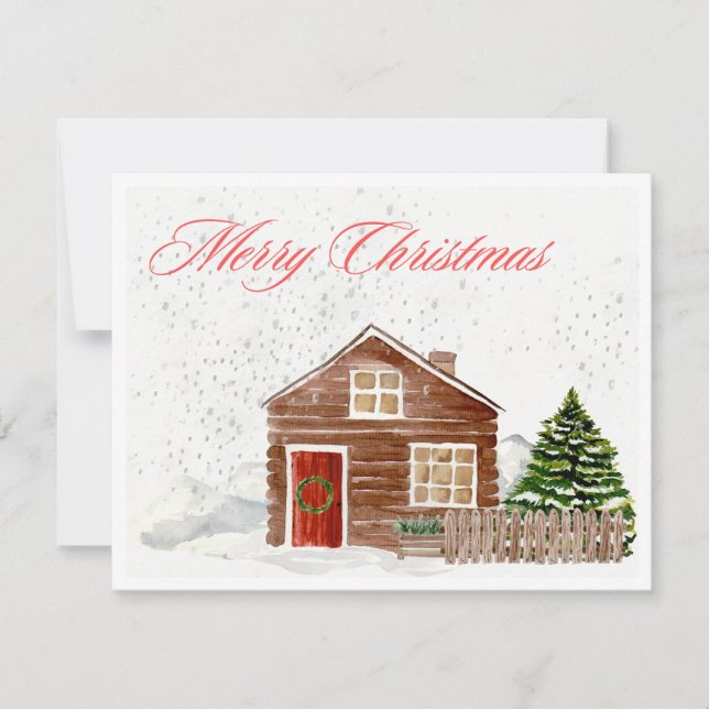 Tarjeta Festiva Watercolor Merry Christmas Cosy Home (Anverso)