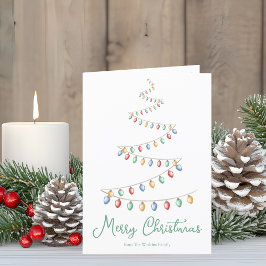 Tarjeta Festiva Watercolor Merry Christmas Lights Tree Moderne