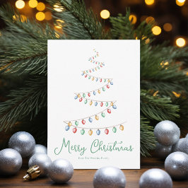 Tarjeta Festiva Watercolor Merry Christmas Lights Tree Moderne