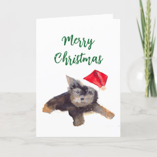 Tarjeta Festiva Watercolor Merry Christmas Santa Dog Mascota
