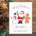 Tarjeta Festiva Watercolor Merry Christmas Santa Snowman<br><div class="desc">Feliz tarjeta navideña. Watercolor Santa,  muñeco de nieve,  hombre de jengibre,  carta tradicional. Por favor,  personalícelo con sus detalles.</div>