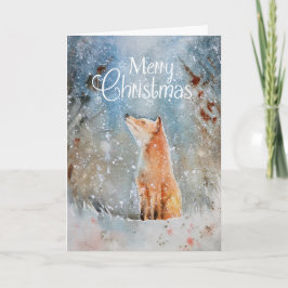Tarjeta Festiva Watercolor Merry Christmas Snow Wolodland