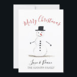 Tarjeta Festiva Watercolor Merry Christmas Snowman<br><div class="desc">Feliz tarjeta navideña. Acuarela,  muñeco de nieve,  árbol de Navidad,  no foto,  carta tradicional. Por favor,  personalícelo con sus detalles.</div>