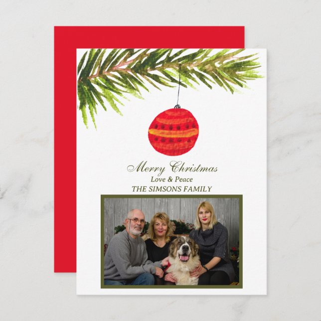 Tarjeta Festiva Watercolor Merry Christmas Tree Family Photo (Anverso / Reverso)