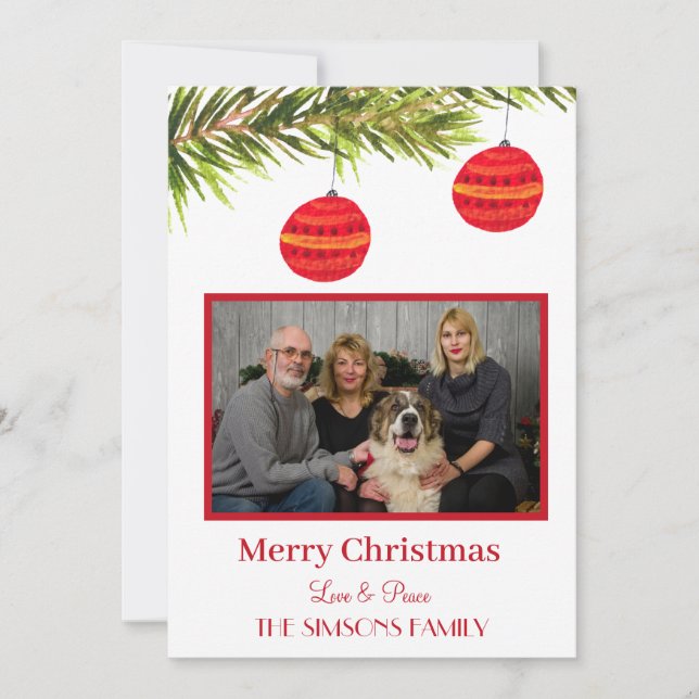 Tarjeta Festiva Watercolor Merry Christmas Tree Family Photo (Anverso)