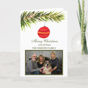 Tarjeta Festiva Watercolor Merry Christmas Tree Family Photo