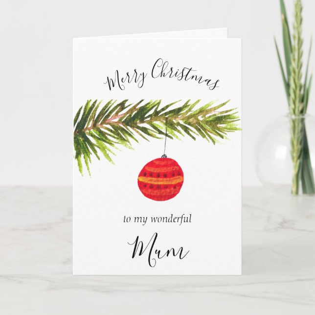 Tarjeta Festiva Watercolor Merry Christmas Tree Merry and Bright (Anverso)