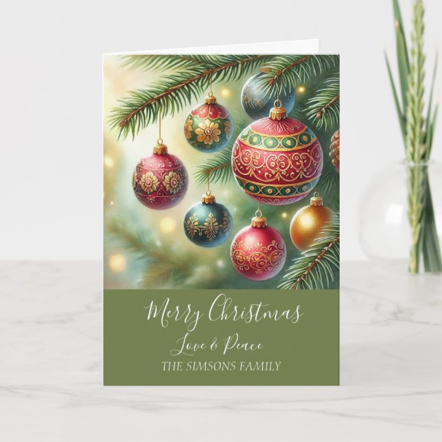 Tarjeta Festiva Watercolor Merry Christmas Tree Merry y brillante (Anverso)