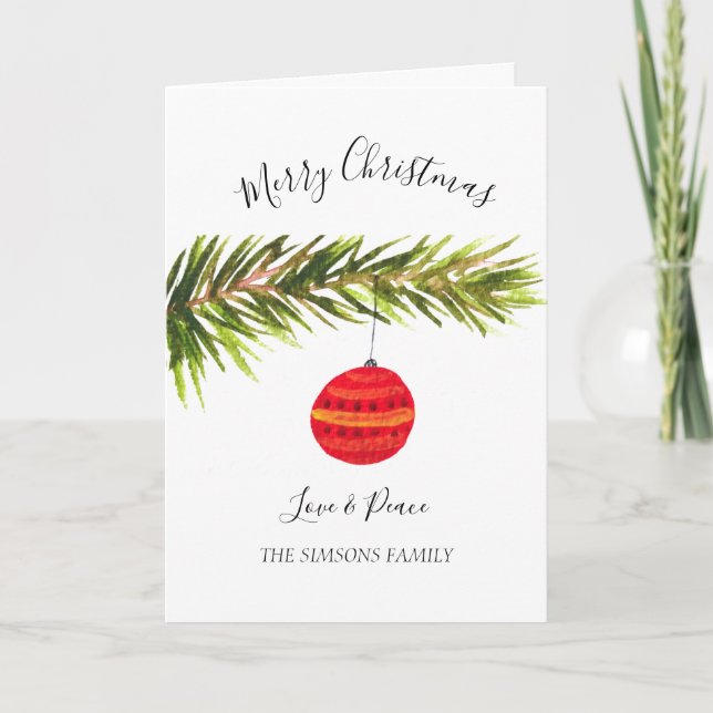 Tarjeta Festiva Watercolor Merry Christmas Tree Merry y brillante (Anverso)