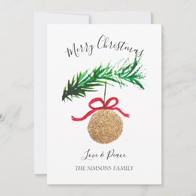 Tarjeta Festiva Watercolor Merry Christmas Tree Merry y brillante (Anverso)