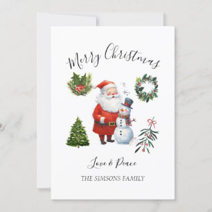 Tarjeta Festiva Watercolor Merry Christmas Tree Santa Merry brilla
