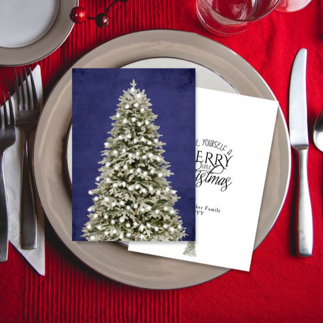 Tarjeta Festiva Watercolor Merry Little Christmas Tree Navy Blue (Subido por el creador)