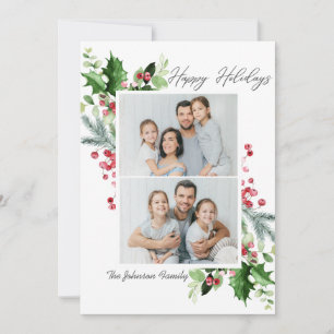 Tarjeta Festiva Watercolor Mistletoe Holly Berry Navidades 2 FOTOS