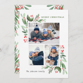 Tarjeta Festiva Watercolor Mistletoe Holly Berry Navidades 3 FOTOS