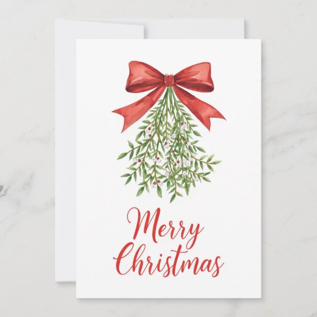 Tarjeta Festiva Watercolor Mistletoe Merry Christmas (Anverso)