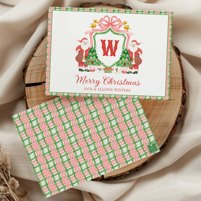 Tarjeta Festiva Watercolor Monogram Initial Santa Crest (Subido por el creador)